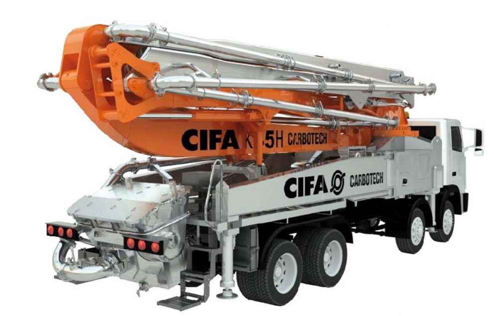 Concrete pump truck prepared for inspection and repair